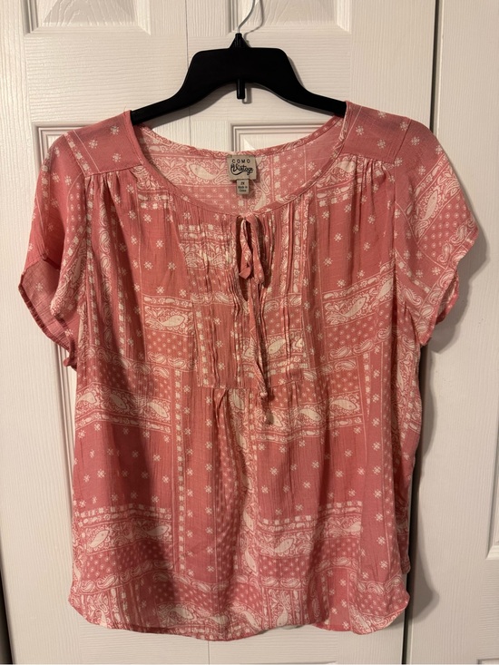 Como Vintage Tops - Como Vintage Rose Pink Paisley Tie-Front Short Sleeve Blouse